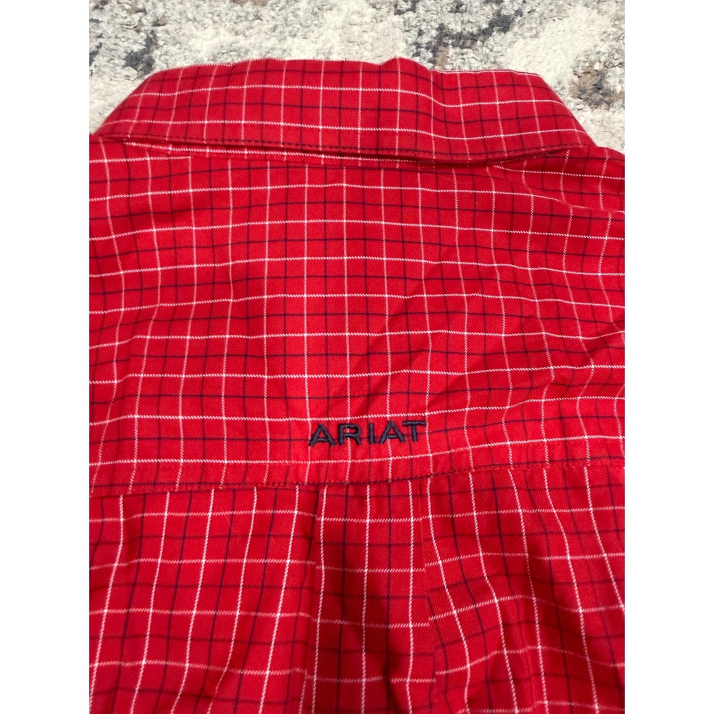 Ariat Pro Series Mens XL Red Grid Plaid Long Sleeve Western Button Down Shirt - Picture 7 of 8